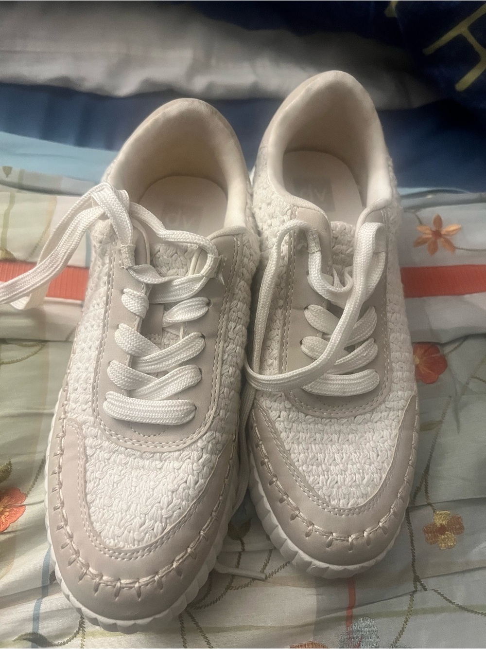 Dolce Vita Cream Woven Lace-Up Sneakers
